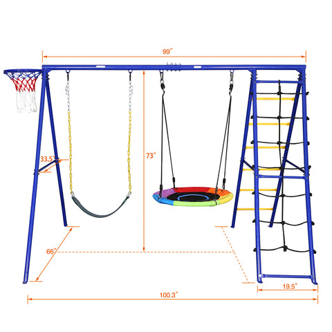 Heavy Duty 5 in 1 Metal Swing Set for Kids Playground Outdoor Playset Backyard