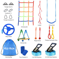 50FT(15M) Ninja Warrior Obstacle Course for Kids with 10 Accessories