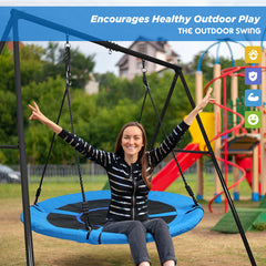 TREKASSY Outdoor Metal Swing Set with 40" Oxford Fabric Round Swing for Kids Backyard Playgound
