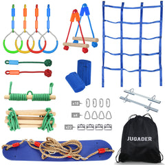 50ft/15M Ninja Warrior Obstacle Course for Kids, Ninja Slackline (Double Line Design)