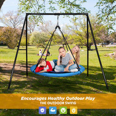 TREKASSY Outdoor Metal Swing Set with 40" Oxford Fabric Round Swing for Kids Backyard Playgound