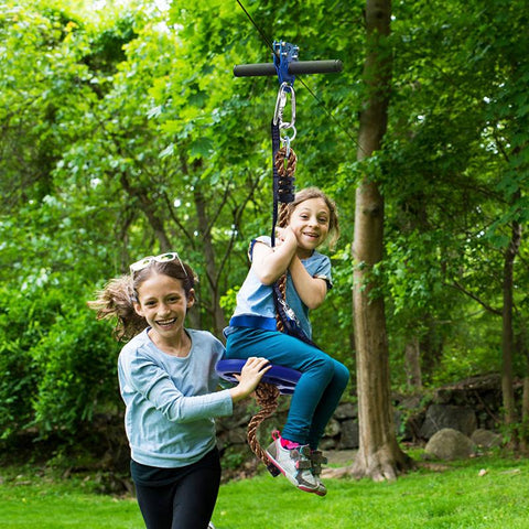 48m/160ft Zipline Kit with Spring Brake, Safety Harness,Trolley and Seat