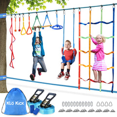 50FT(15M) Ninja Warrior Obstacle Course for Kids with 10 Accessories