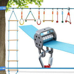 50ft Slackline Ninjaline Warrior Obstacle Kit with 8 Pcs Accessories for Kids 