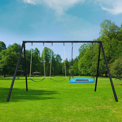 Metal A-Frame Kids Swing Set Backyard Playground Outdoor Activity With 3 Seats