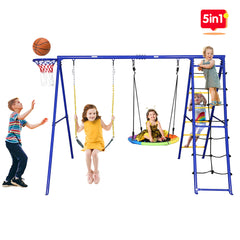 Heavy Duty 5 in 1 Metal Swing Set for Kids Playground Outdoor Playset Backyard