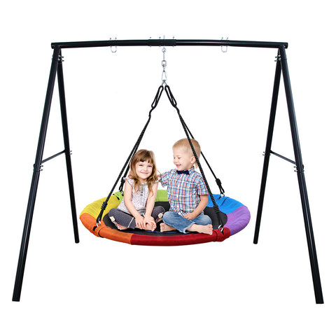 Metal A-frame Swing Sets with 40" Rainbow PVC Coated Saucer Swing for Kids Adults Playsets