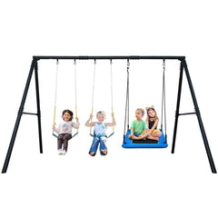 Metal A-Frame Kids Swing Set Backyard Playground Outdoor Activity With 3 Seats