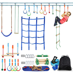 50ft/15M Ninja Warrior Obstacle Course for Kids, Ninja Slackline (Double Line Design)
