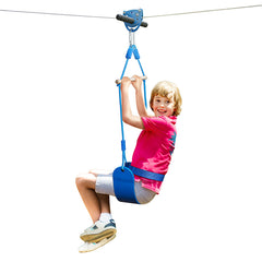 120FT Zip Line Kit for Kids with Spring Brake, Safety Harness,Trolley and Seat