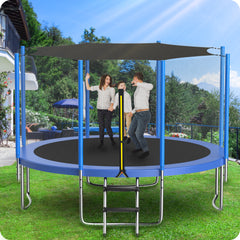 KLOKICK 12ft Trampoline for Kids with Enclosure Net, Detachable Canopy, Galvanized Ladder