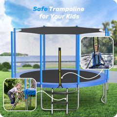 KLOKICK 12ft Trampoline for Kids with Enclosure Net, Detachable Canopy, Galvanized Ladder