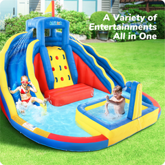 KLOKICK 14.8' x 14.8' x9.8' Inflatable Water Slide for Kids Backyard, Blow Up Water Park with 2 Water Slides, Climbing Wall and Unique Design Splash Pool, Heavy-Duty Oxford Fabric, Blower Included