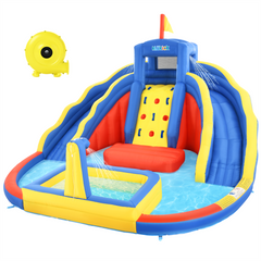 KLOKICK 14.8' x 14.8' x9.8' Inflatable Water Slide for Kids Backyard, Blow Up Water Park with 2 Water Slides, Climbing Wall and Unique Design Splash Pool, Heavy-Duty Oxford Fabric, Blower Included