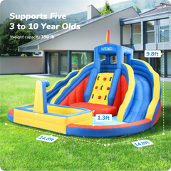KLOKICK 14.8' x 14.8' x9.8' Inflatable Water Slide for Kids Backyard, Blow Up Water Park with 2 Water Slides, Climbing Wall and Unique Design Splash Pool, Heavy-Duty Oxford Fabric, Blower Included