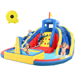 KLOKICK 14.8' x 14.8' x9.8' Inflatable Water Slide for Kids Backyard, Blow Up Water Park with 2 Water Slides, Climbing Wall and Unique Design Splash Pool, Heavy-Duty Oxford Fabric, Blower Included