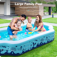 Inflatable Swimming Pool, Kiddie Pool, 122" X 71" X 20" Full-Sized Family Blow Up Pool for Kids, Adults, Above Ground Backyard Pool with Seat, for Age 3+